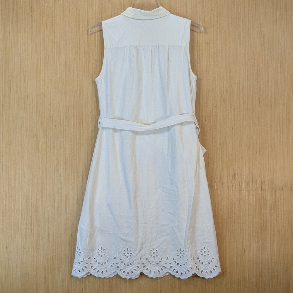 Old Navy Womens Boho Preppy Cottage White Linen Blend Eyelet Shirt Dress Small - Picture 3 of 8